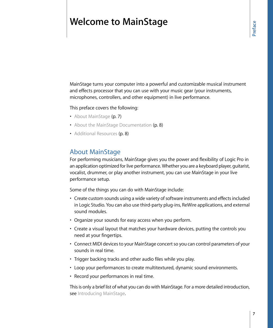 Welcome to mainstage, About mainstage | Apple MainStage 2 User Manual | Page 7 / 172