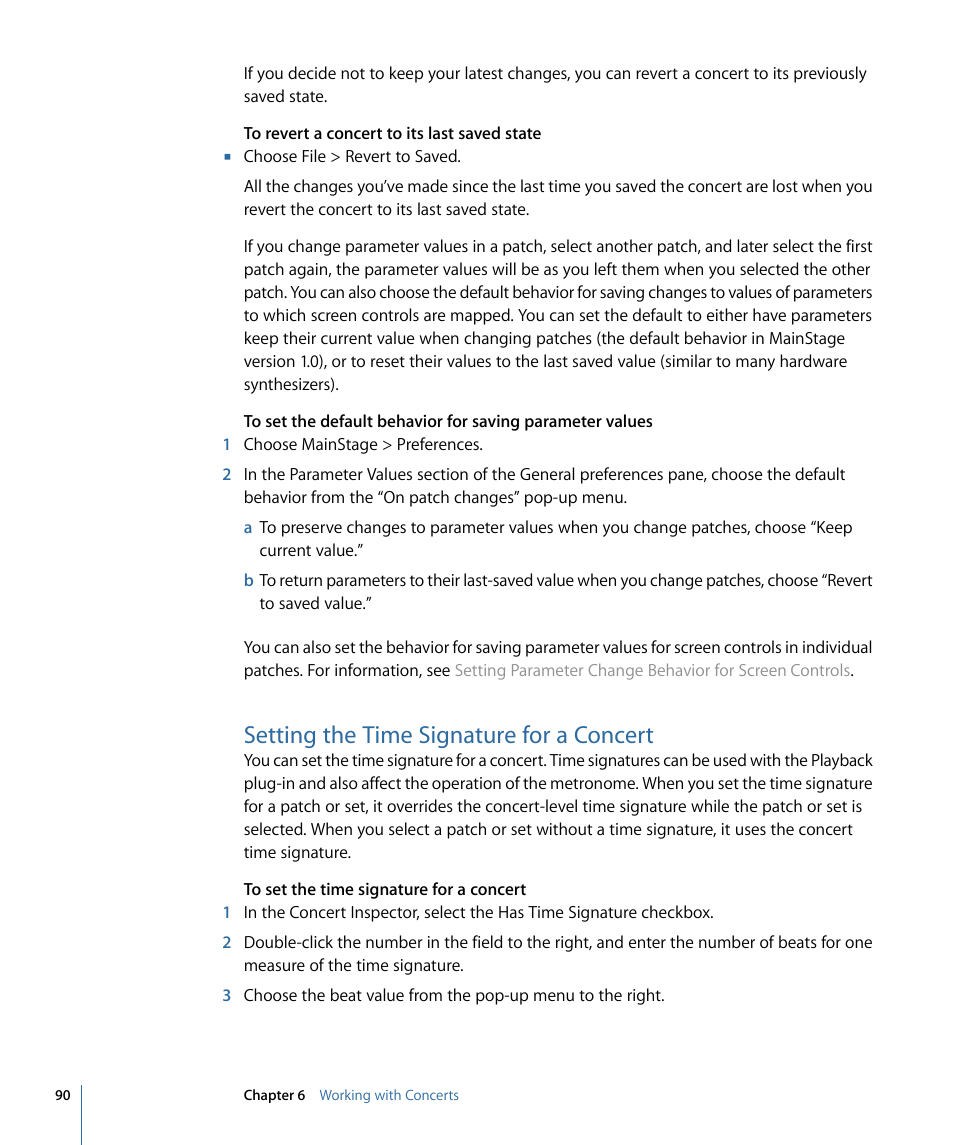 Setting the time signature for a concert | Apple MainStage 2 User Manual | Page 90 / 172