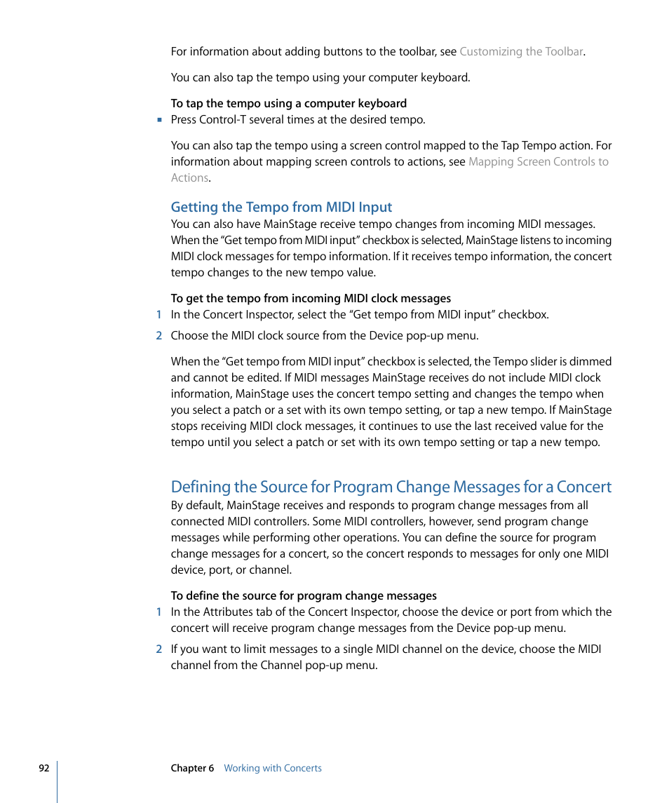 Getting the tempo from midi input | Apple MainStage 2 User Manual | Page 92 / 172