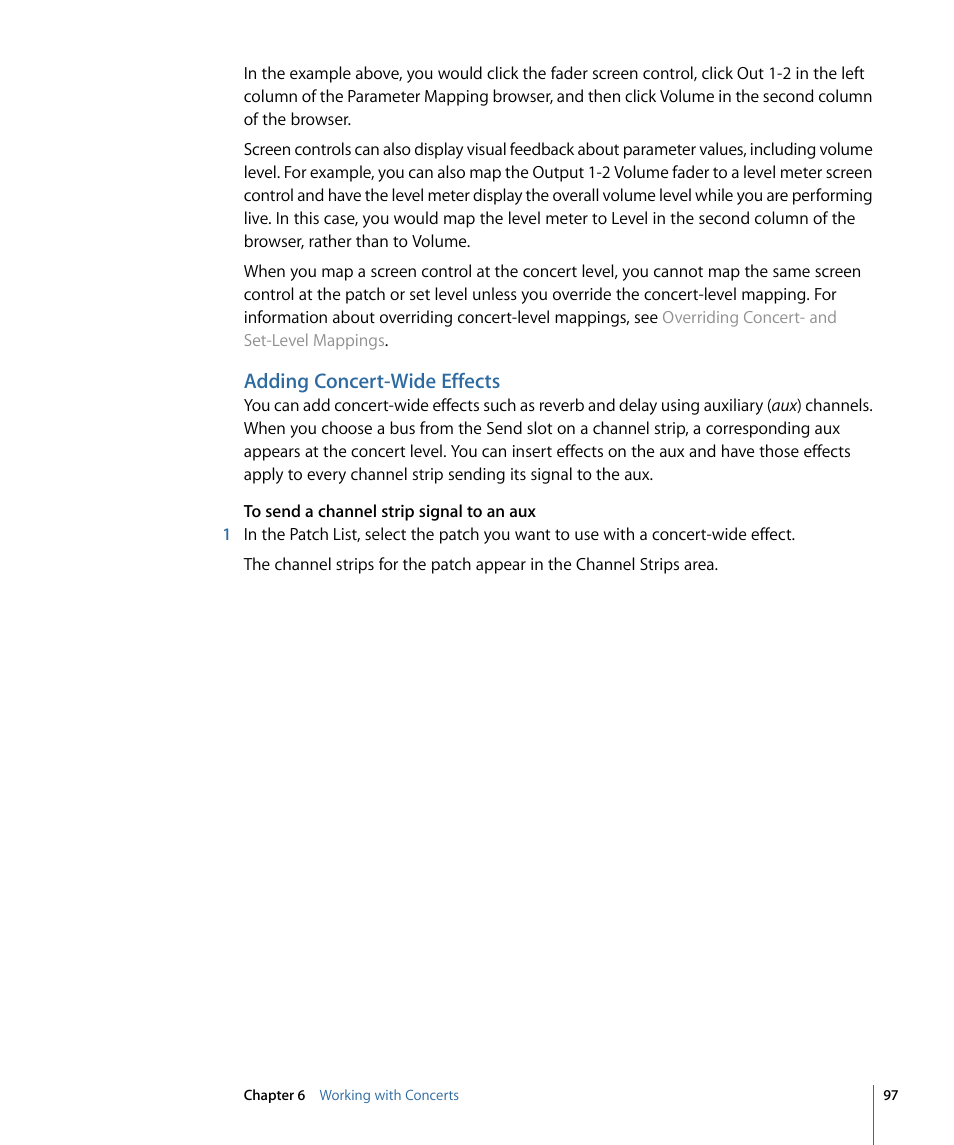 Adding concert-wide effects | Apple MainStage 2 User Manual | Page 97 / 172