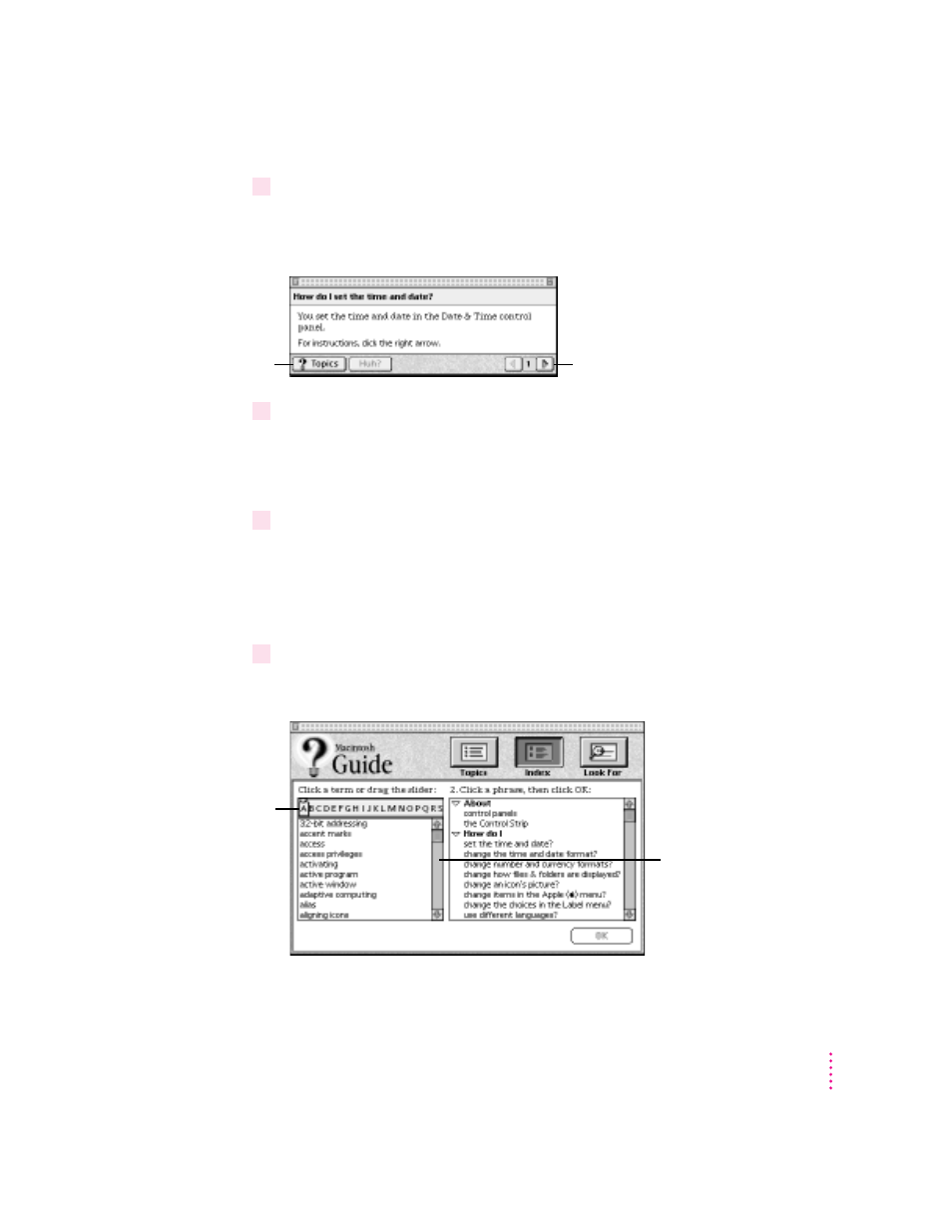 Getting answers with the index button | Apple Power Macintosh 4400 User Manual | Page 29 / 212