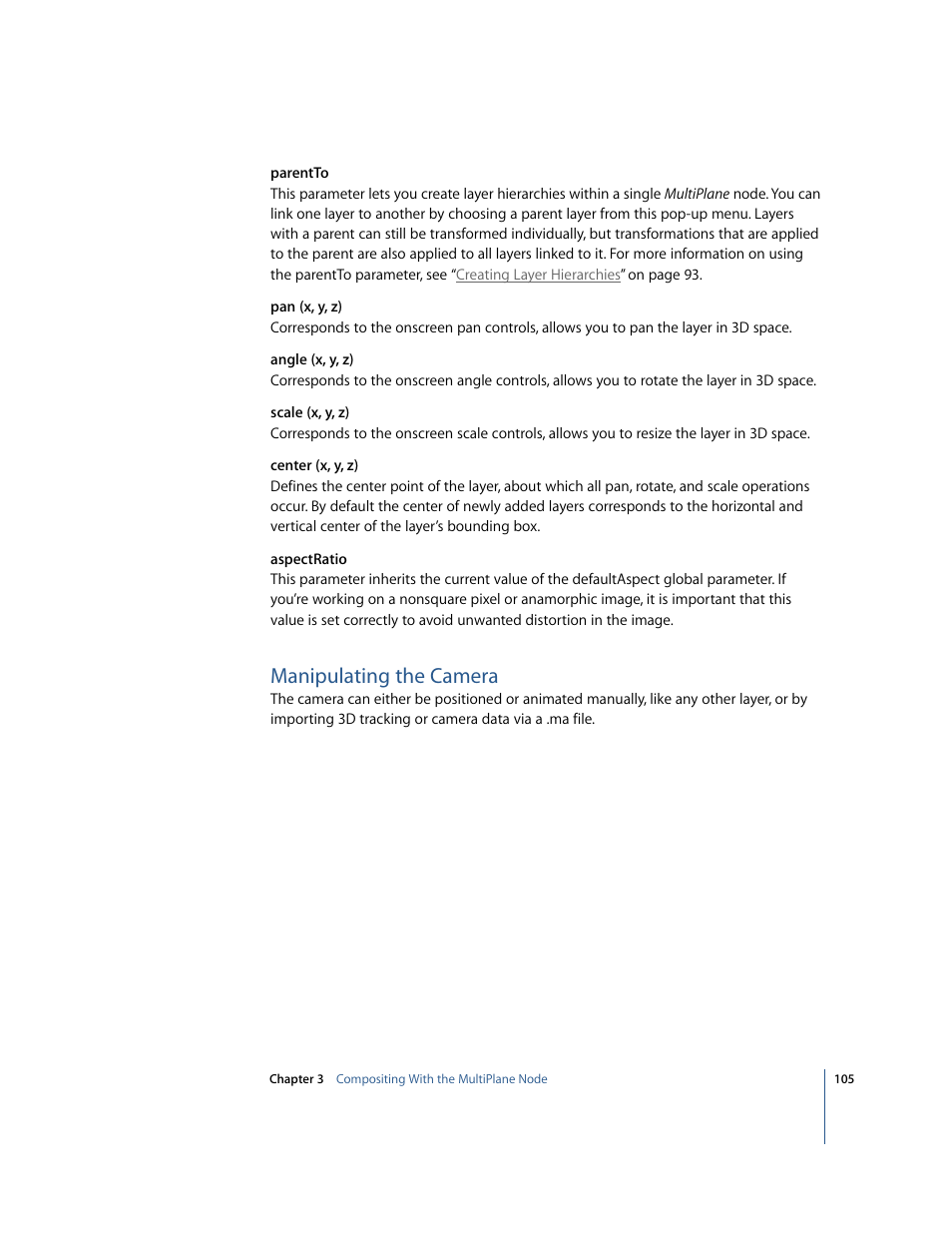 Manipulating the camera | Apple Shake 4 New Features User Manual | Page 105 / 114