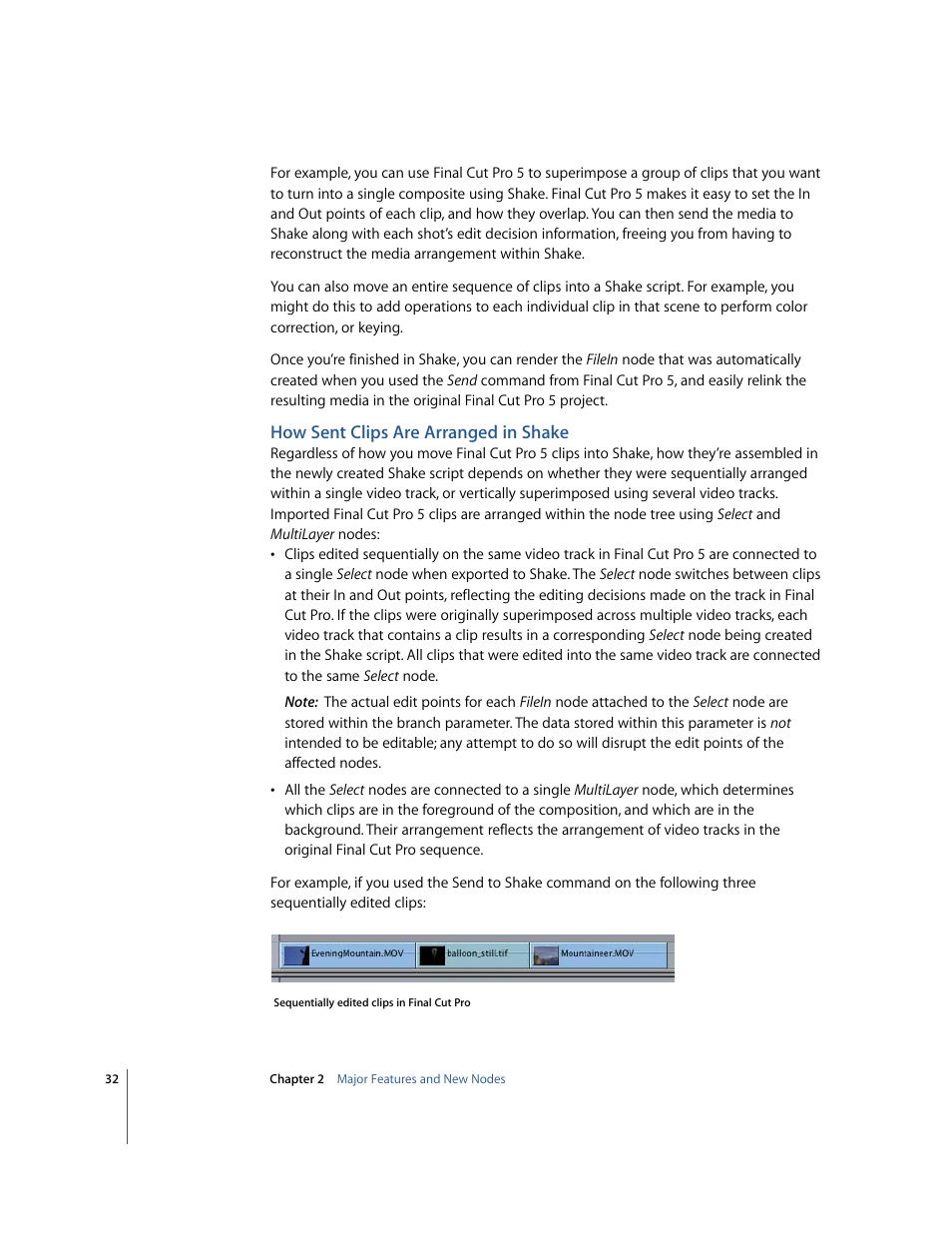 How sent clips are arranged in shake | Apple Shake 4 New Features User Manual | Page 32 / 114
