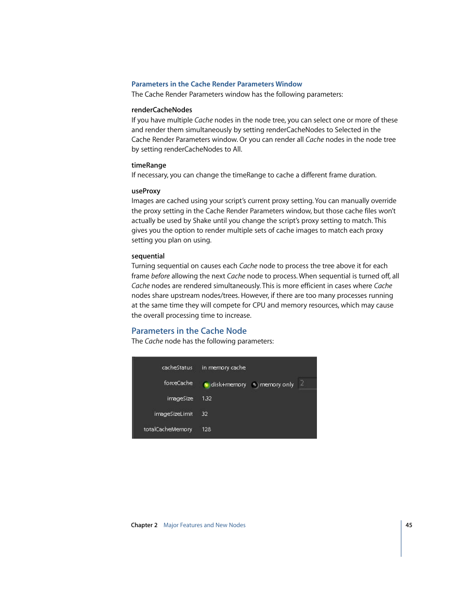 Parameters in the cache node | Apple Shake 4 New Features User Manual | Page 45 / 114