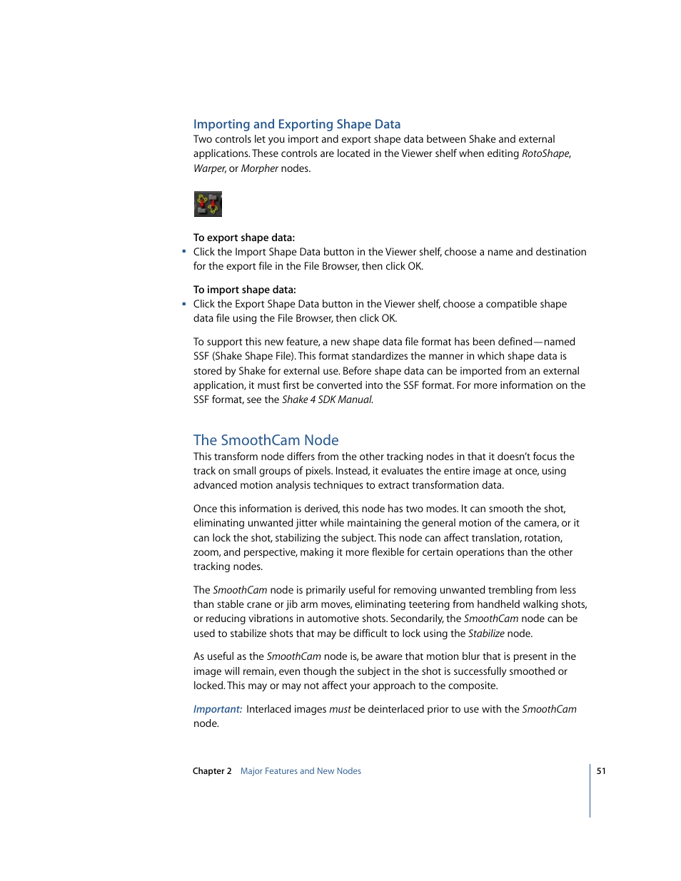 Importing and exporting shape data, The smoothcam node | Apple Shake 4 New Features User Manual | Page 51 / 114