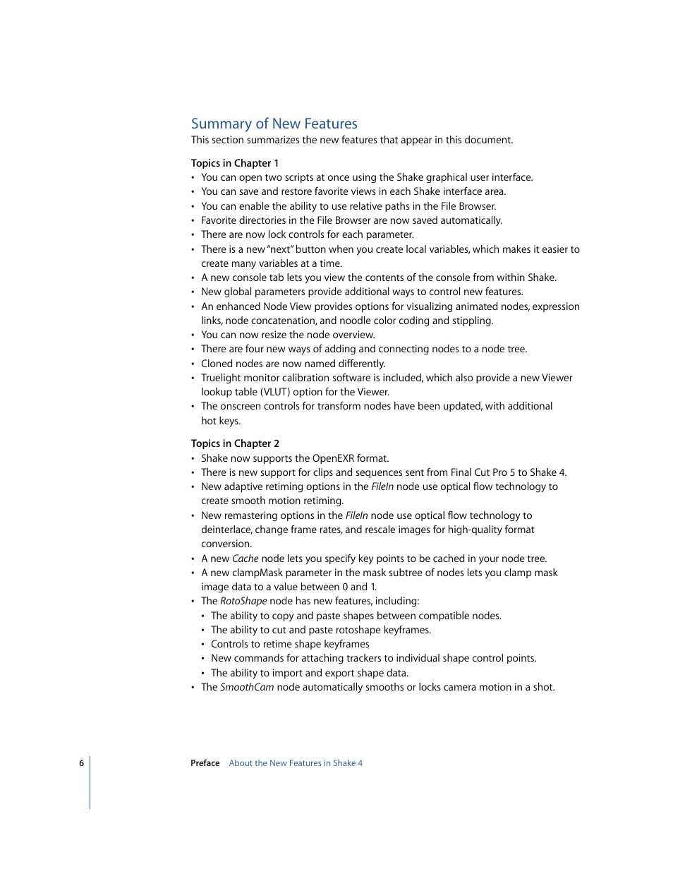 Summary of new features | Apple Shake 4 New Features User Manual | Page 6 / 114