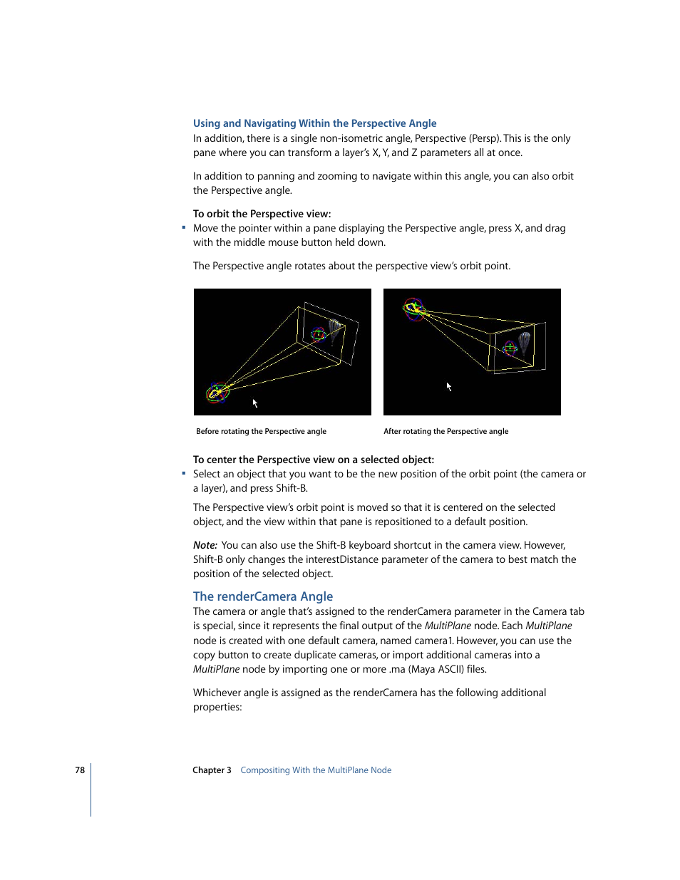 The rendercamera angle | Apple Shake 4 New Features User Manual | Page 78 / 114