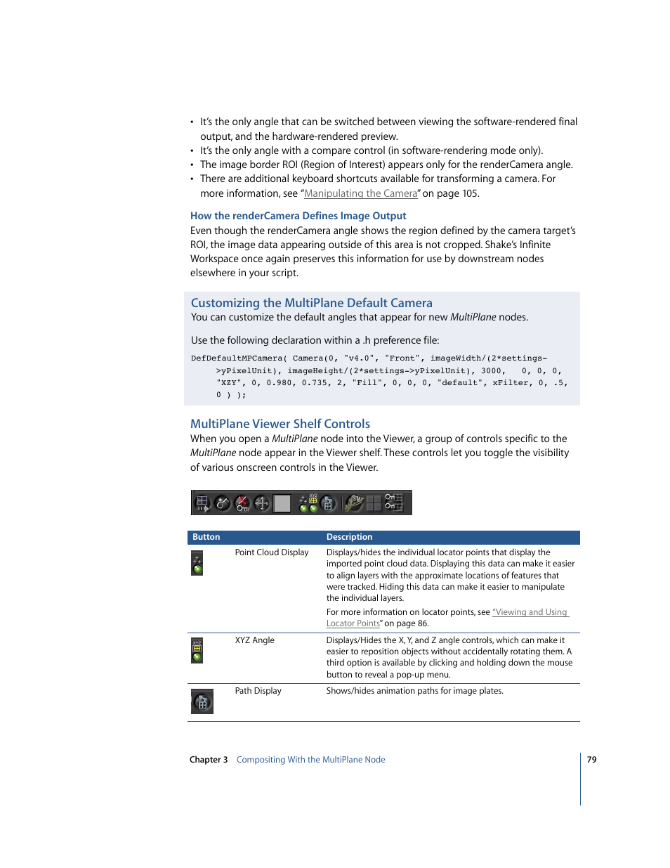 Customizing the multiplane default camera, Multiplane viewer shelf controls | Apple Shake 4 New Features User Manual | Page 79 / 114