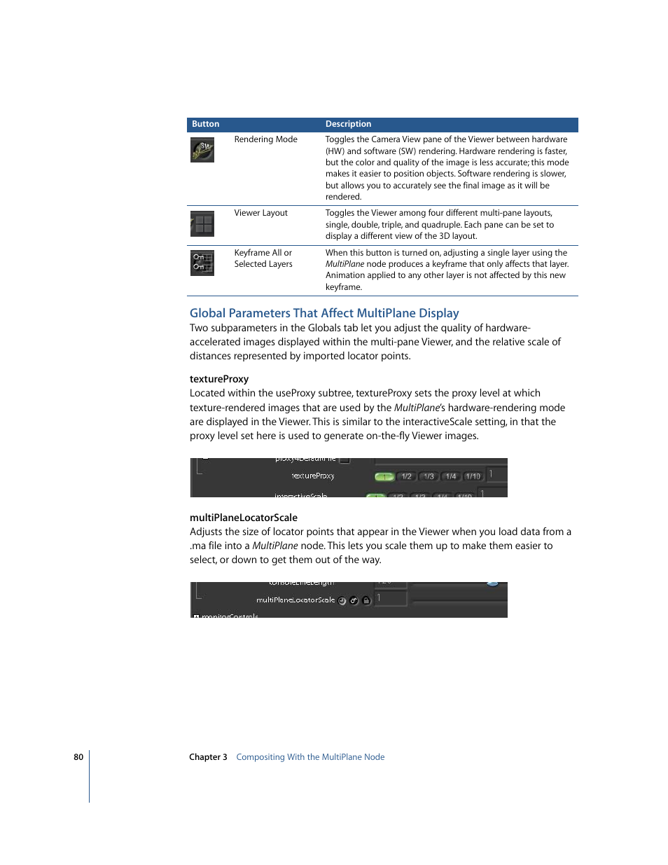 Global parameters that affect multiplane display | Apple Shake 4 New Features User Manual | Page 80 / 114