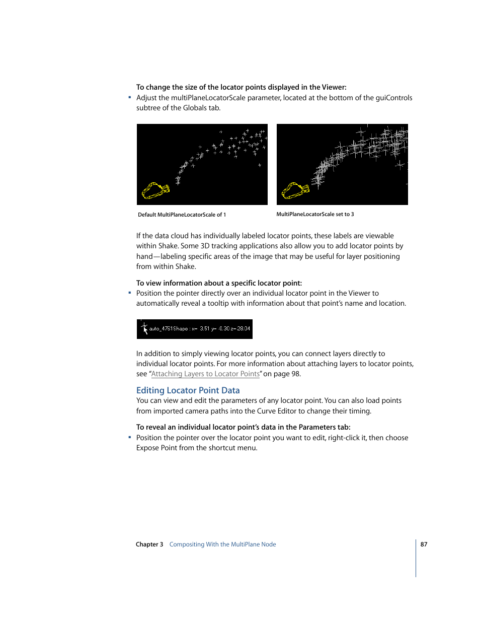 Editing locator point data, Scribed in, Editing locator | Point data | Apple Shake 4 New Features User Manual | Page 87 / 114