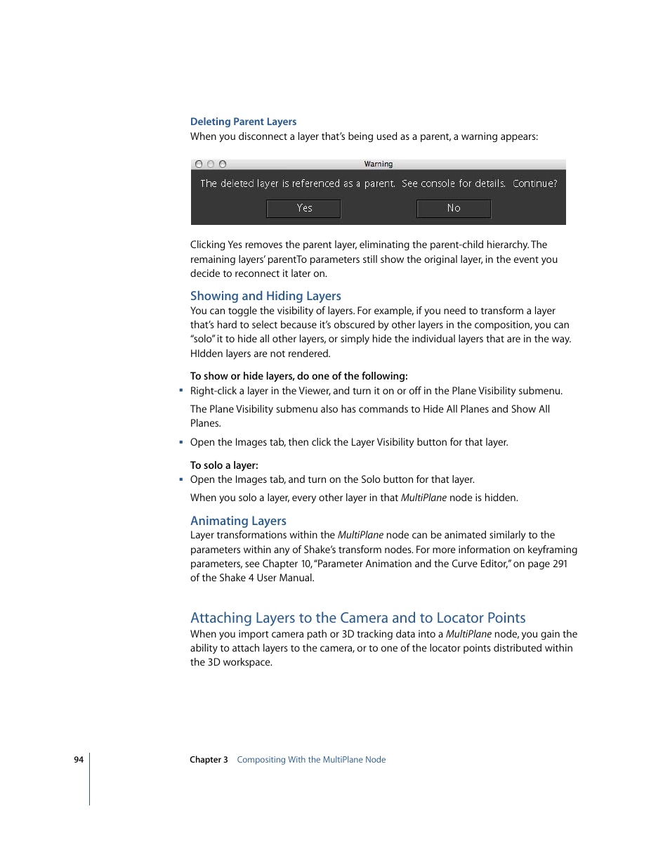 Showing and hiding layers, Animating layers, Attaching layers to the camera and to | Locator points | Apple Shake 4 New Features User Manual | Page 94 / 114