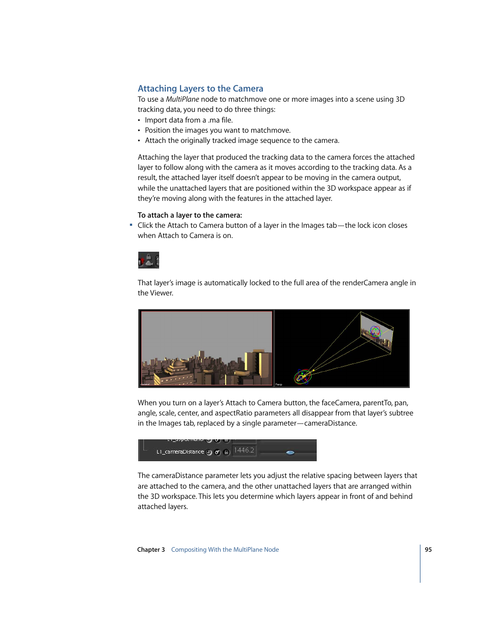 Attaching layers to the camera | Apple Shake 4 New Features User Manual | Page 95 / 114