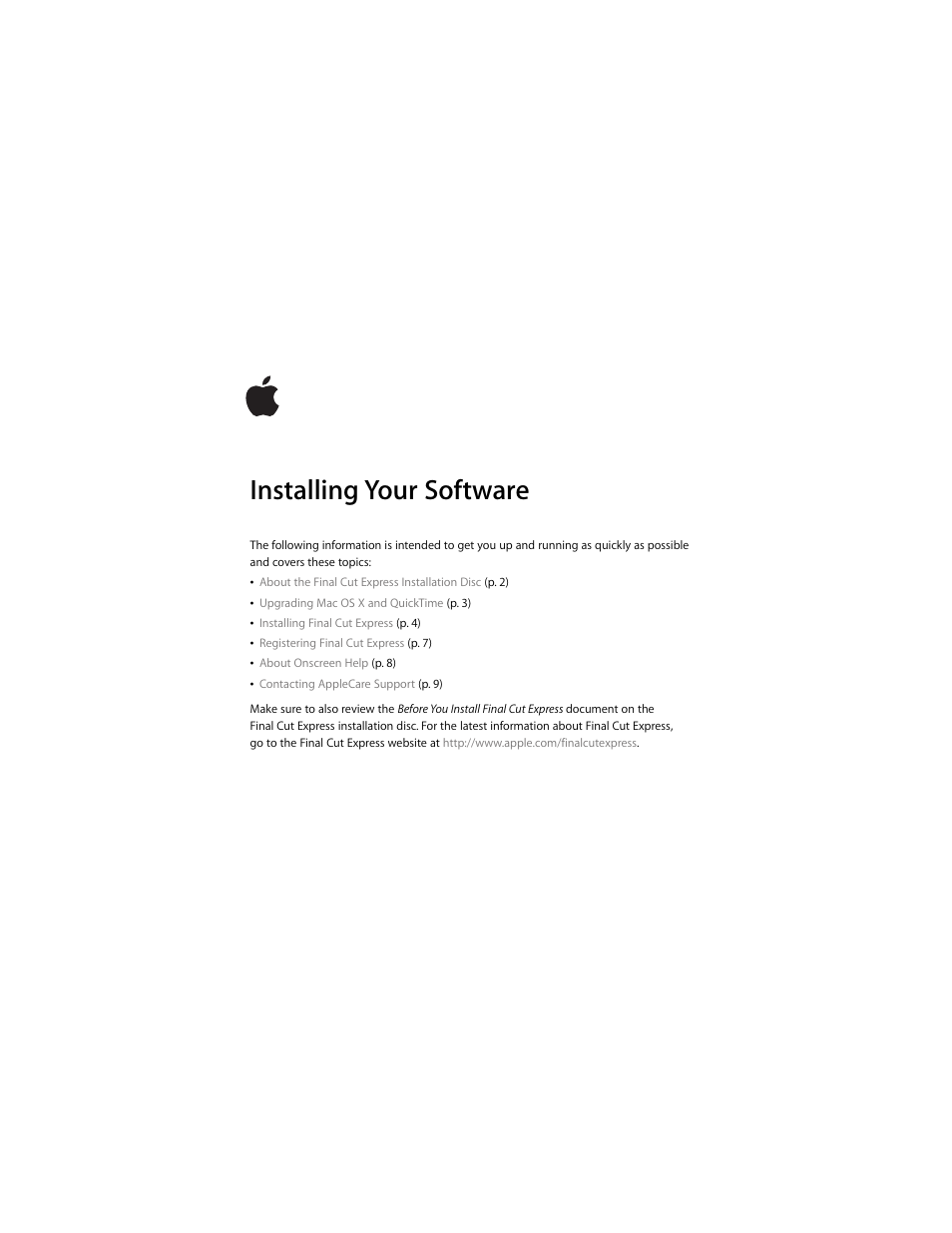 Apple Installing Final Cut Express 4 User Manual | 10 pages