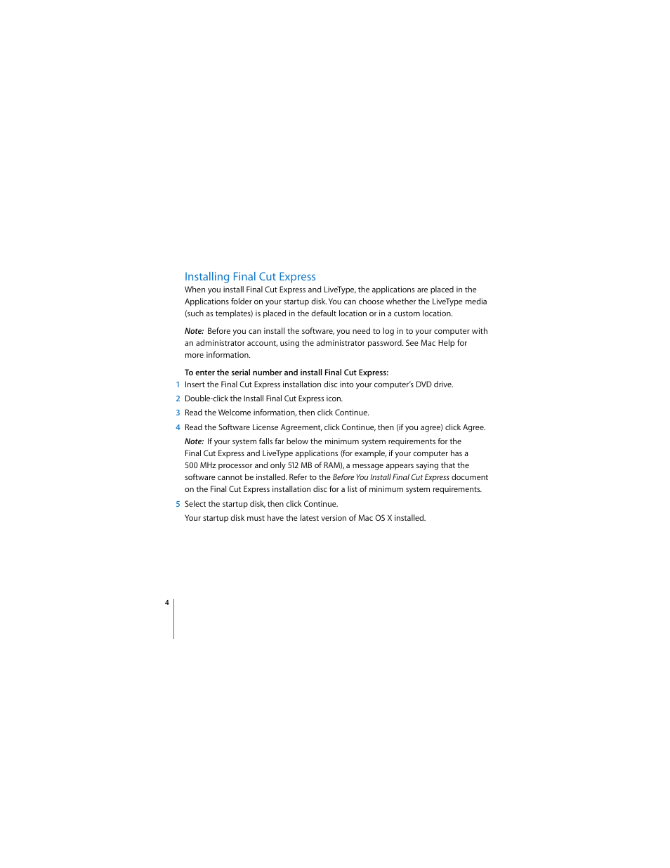 Installing finalcutexpress, Installing final cut express, P. 4) | Apple Installing Final Cut Express 4 User Manual | Page 4 / 10
