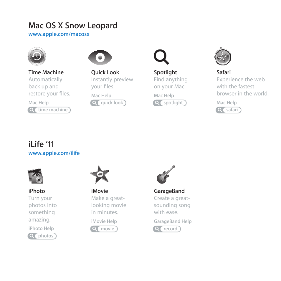 Mac os x snow leopard, Ilife ’11 | Apple MacBook Pro (17-inch, Mid 2010) User Manual | Page 3 / 88