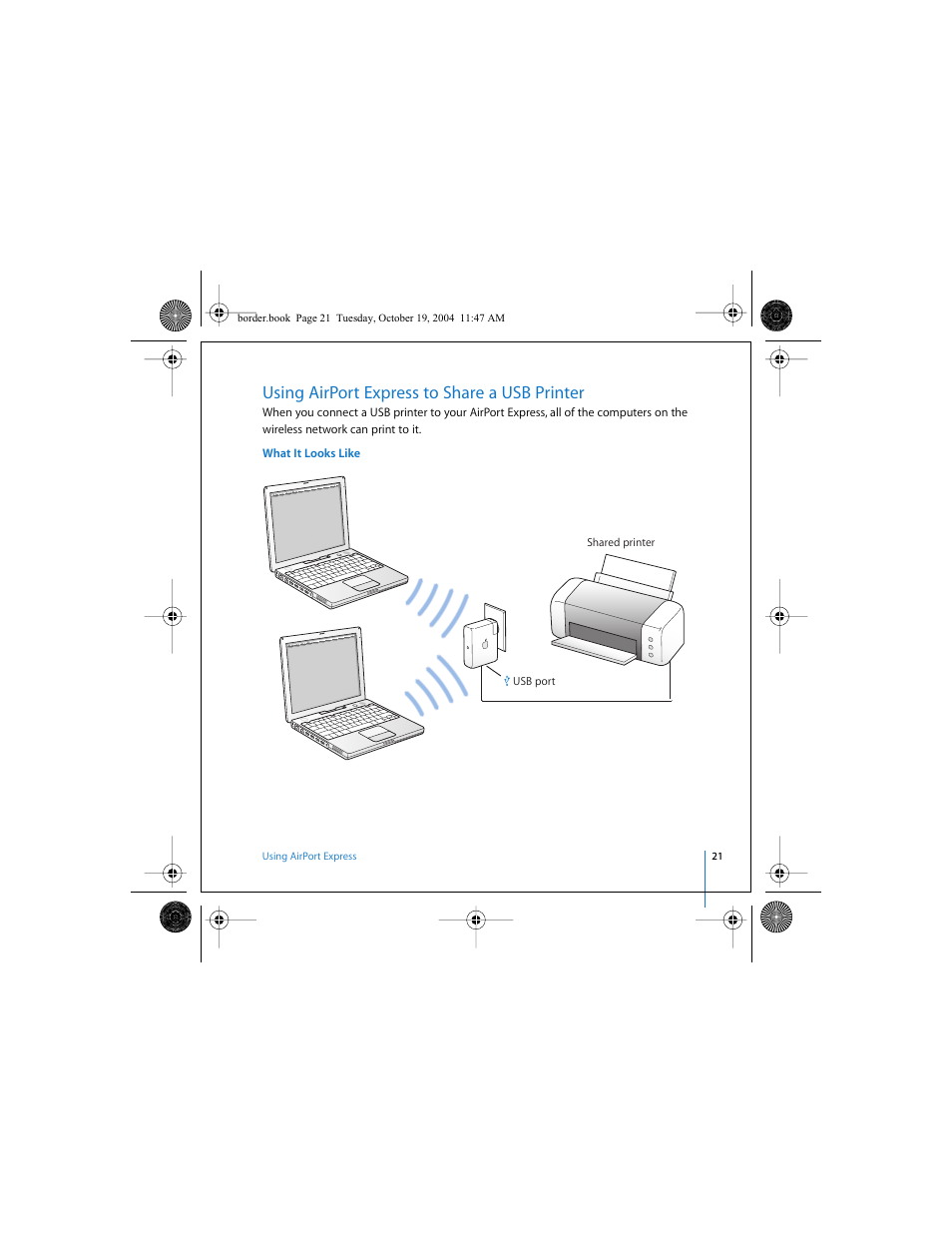 Using airport express to share a usb printer | Apple AirPort Express User Manual | Page 21 / 48