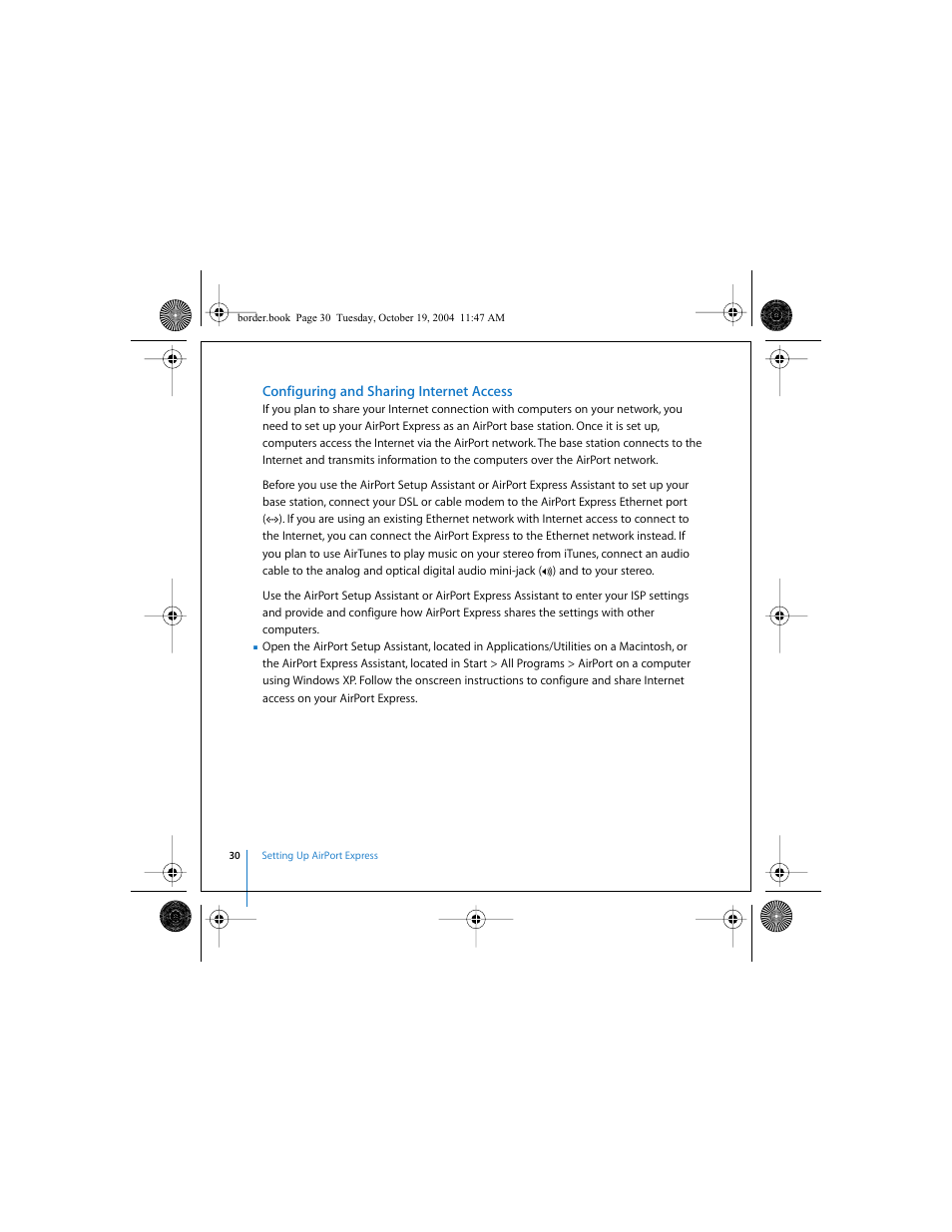 Configuring and sharing internet access | Apple AirPort Express User Manual | Page 30 / 48