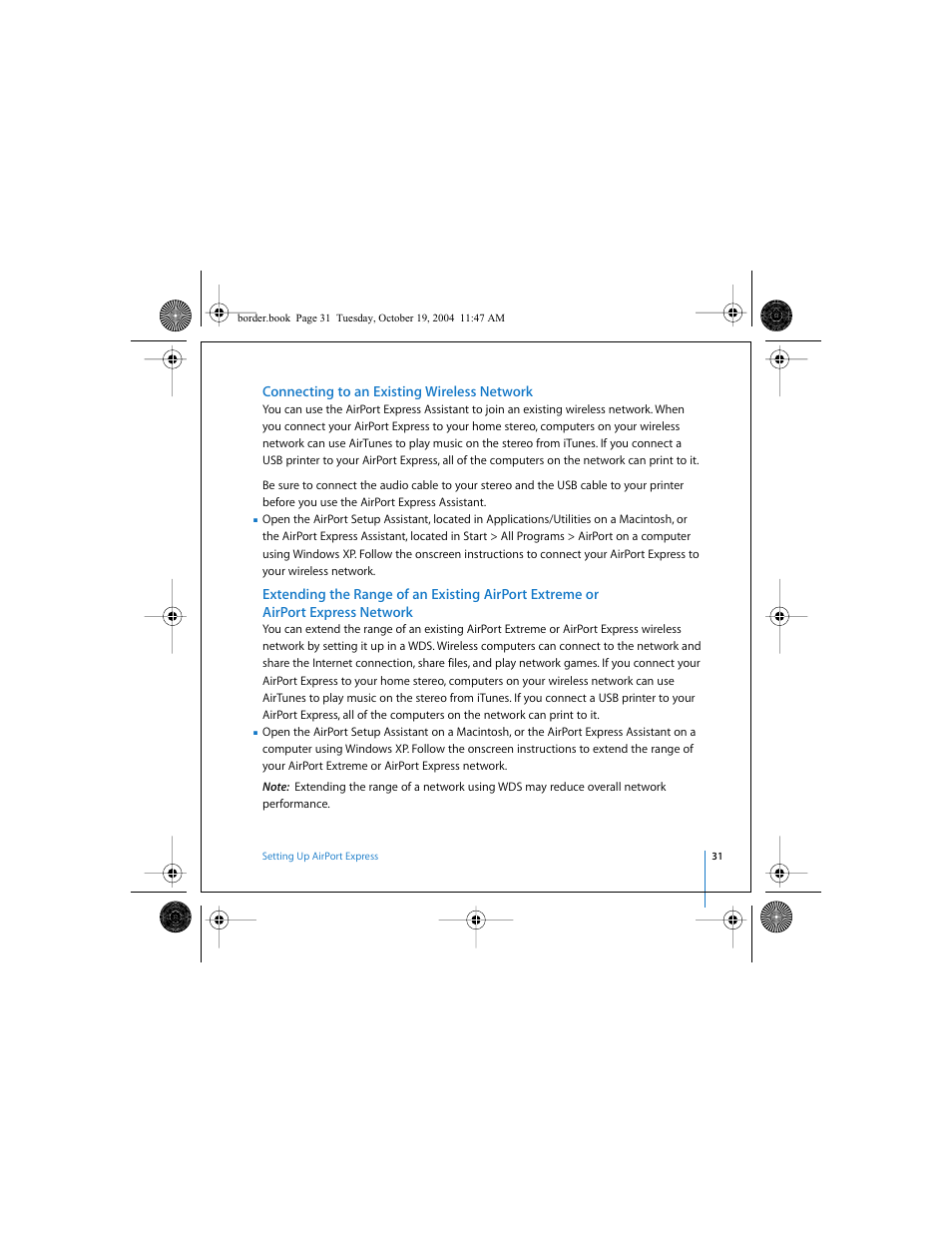 Connecting to an existing wireless network | Apple AirPort Express User Manual | Page 31 / 48