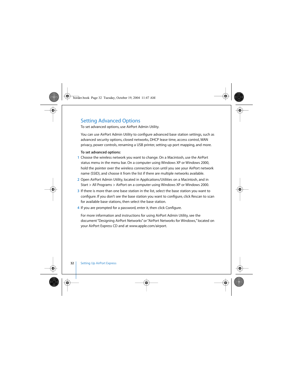 Setting advanced options | Apple AirPort Express User Manual | Page 32 / 48