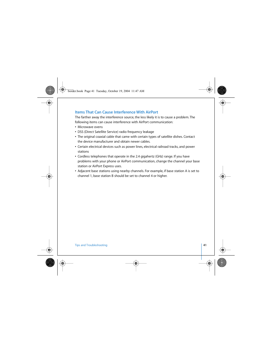 Items that can cause interference with airport | Apple AirPort Express User Manual | Page 41 / 48