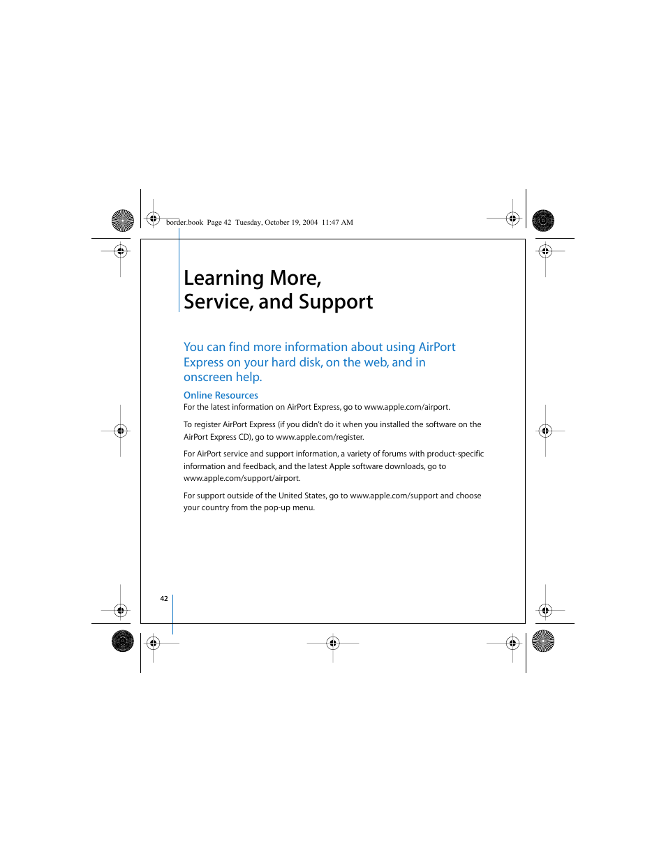 Learning more, service, and support, Online resources | Apple AirPort Express User Manual | Page 42 / 48