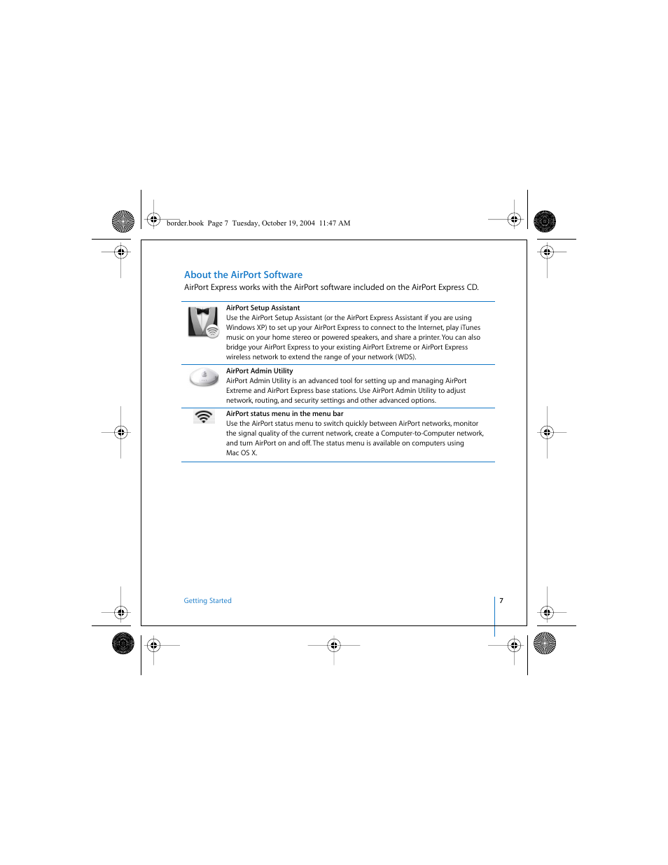 About the airport software | Apple AirPort Express User Manual | Page 7 / 48