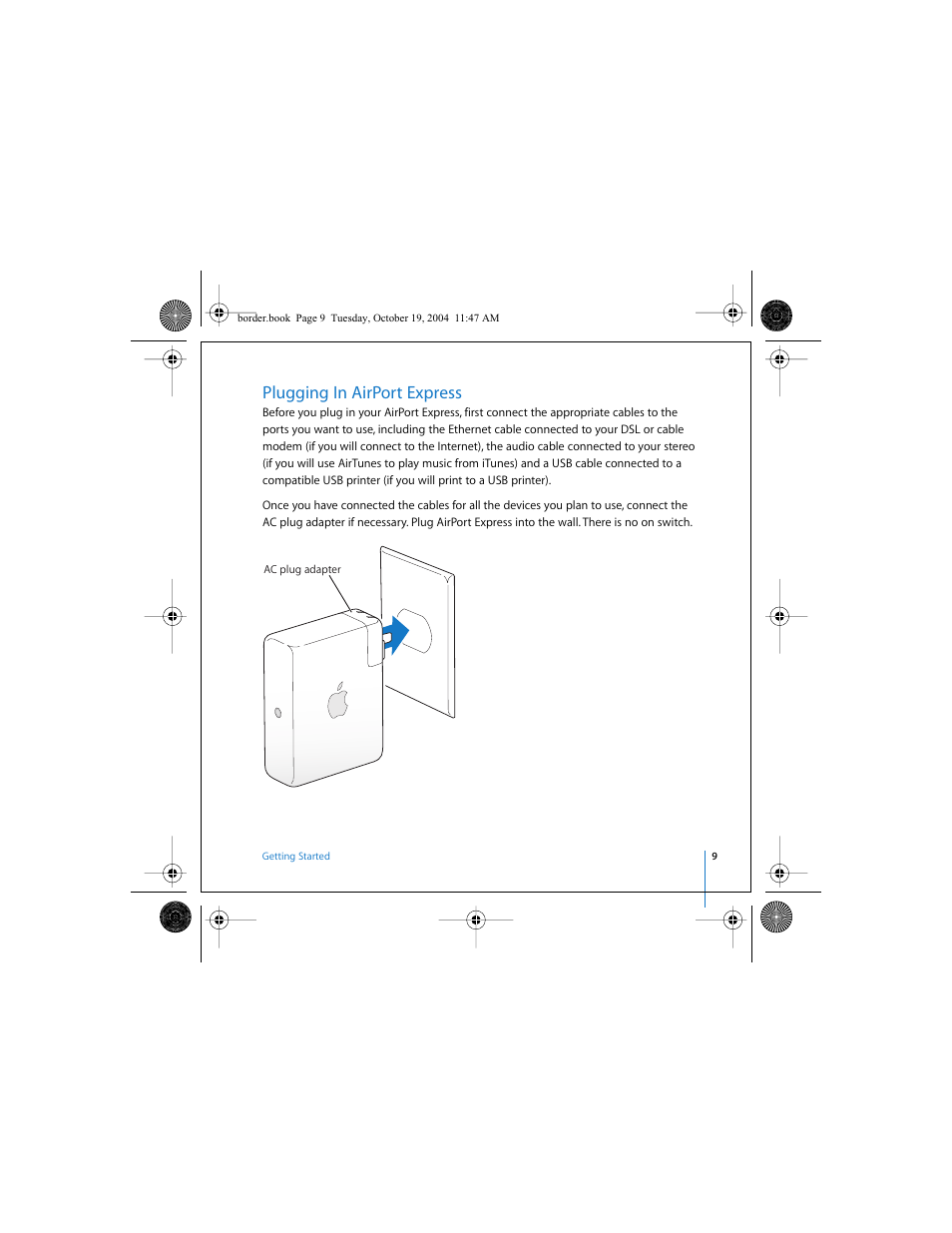 Plugging in airport express | Apple AirPort Express User Manual | Page 9 / 48