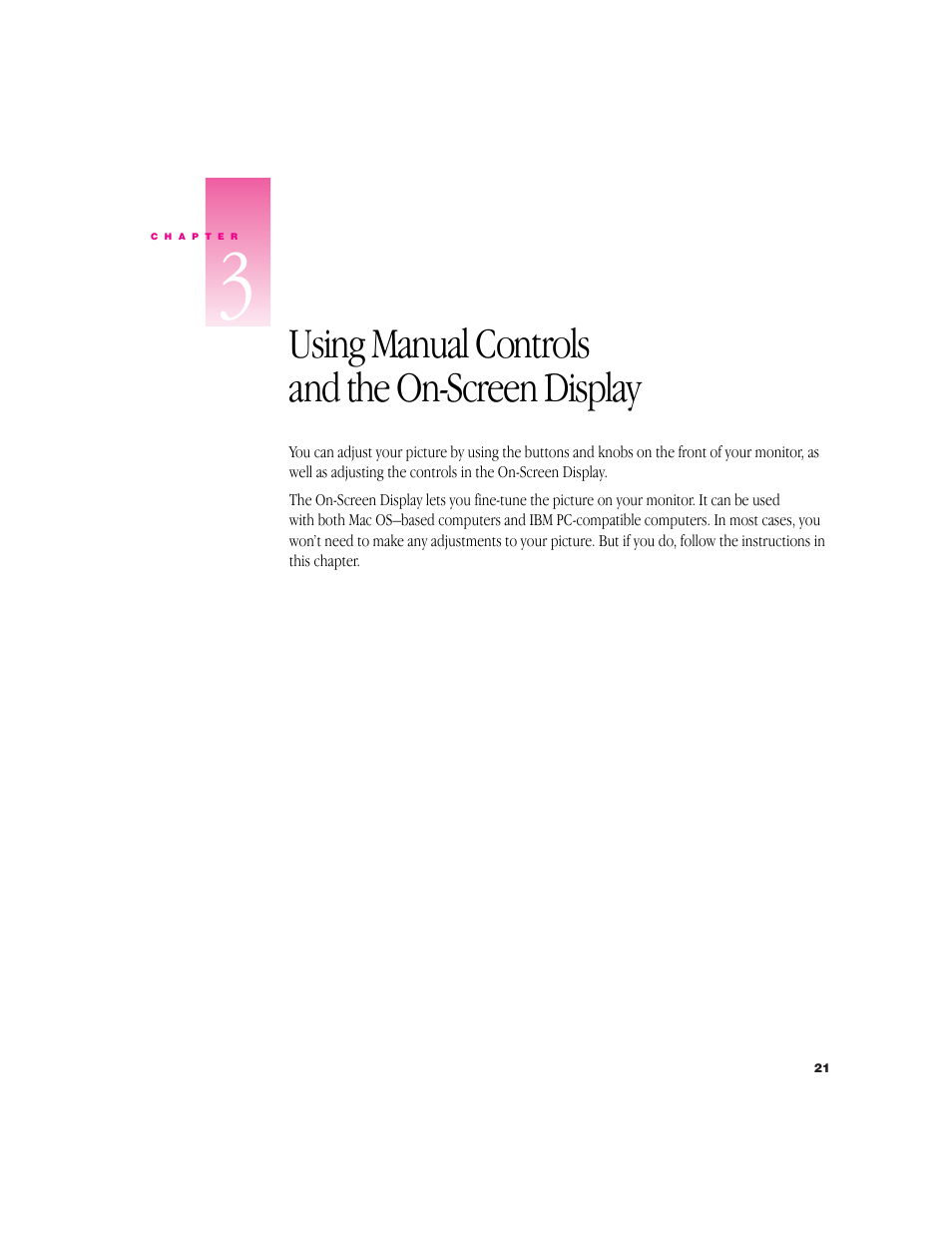 Using manual controls and the on-screen display | Apple Multiple Scan 720 Display User Manual | Page 21 / 45