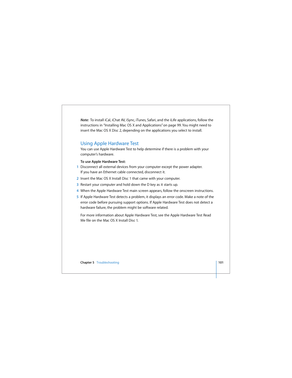 Using apple hardware test | Apple MacBook Pro (15-inch) User Manual | Page 101 / 144