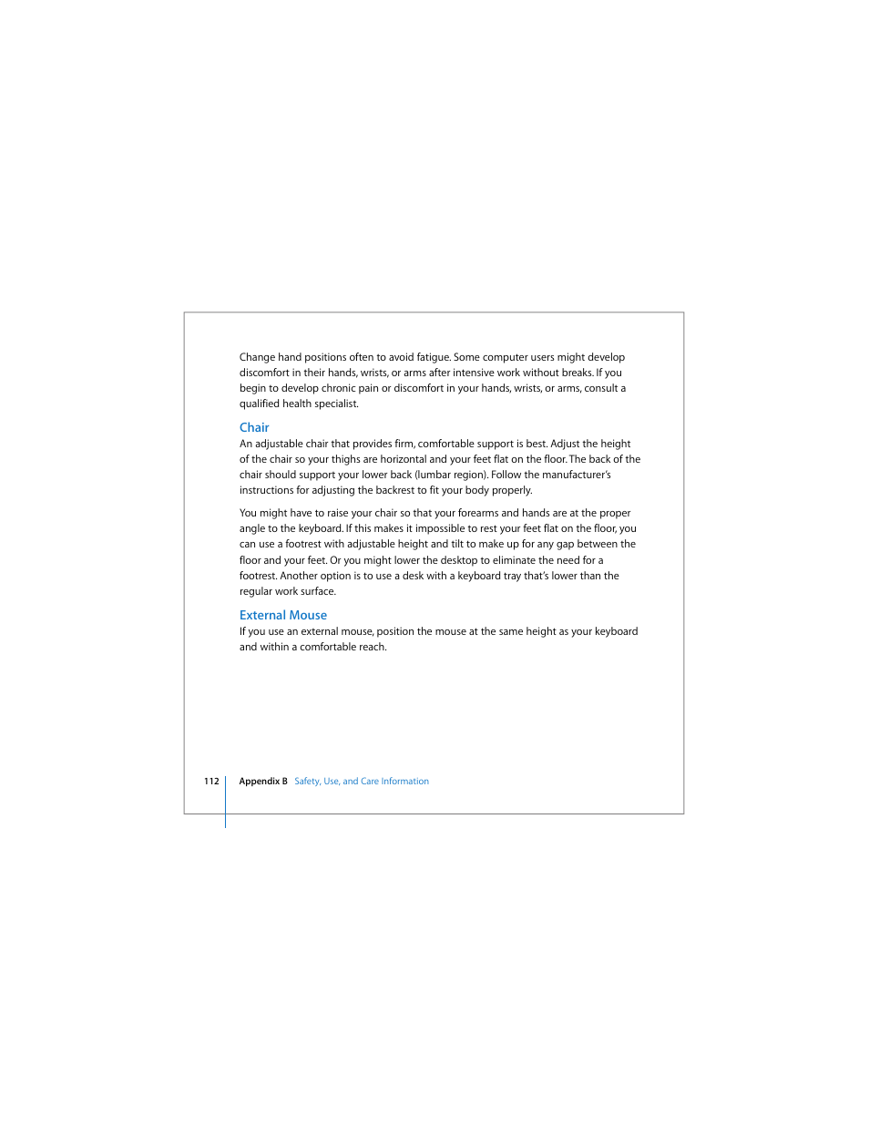 Chair, External mouse | Apple MacBook Pro (15-inch) User Manual | Page 112 / 144