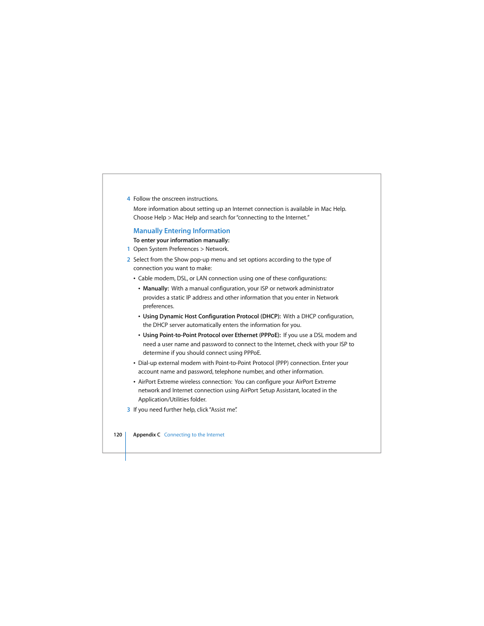 Manually entering information | Apple MacBook Pro (15-inch) User Manual | Page 120 / 144