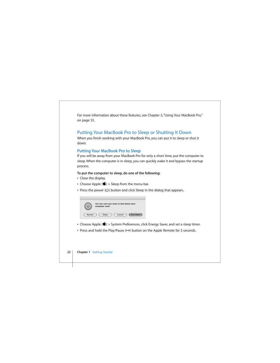 Putting your macbook pro to sleep | Apple MacBook Pro (15-inch) User Manual | Page 22 / 144