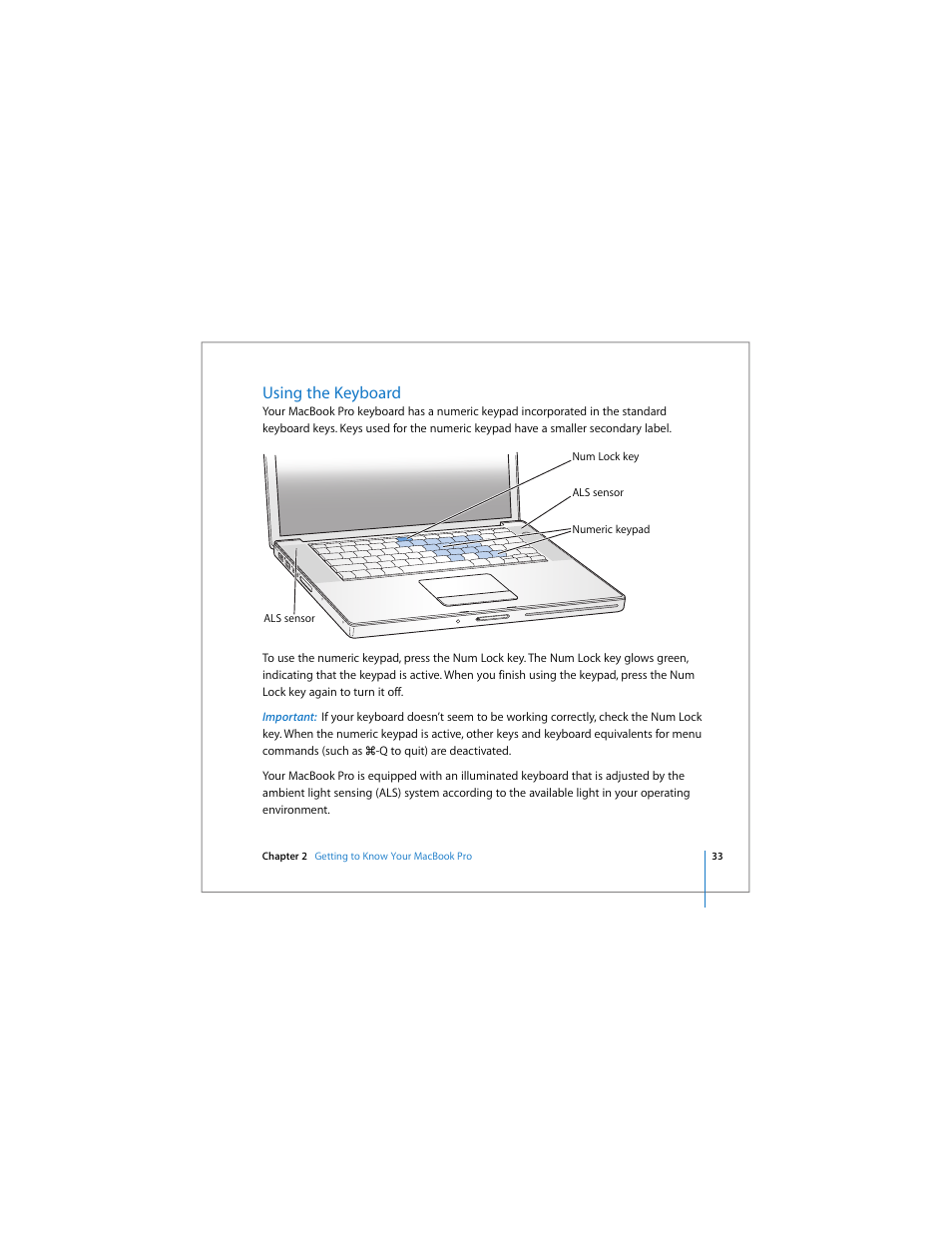 Using the keyboard | Apple MacBook Pro (15-inch) User Manual | Page 33 / 144