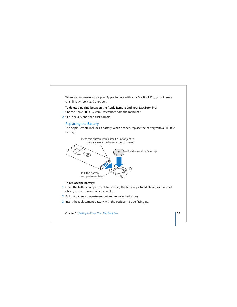 Replacing the battery | Apple MacBook Pro (15-inch) User Manual | Page 37 / 144