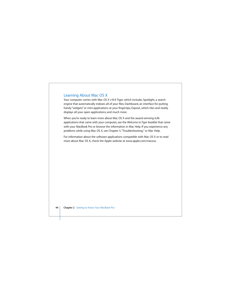 Learning about mac os x | Apple MacBook Pro (15-inch) User Manual | Page 44 / 144