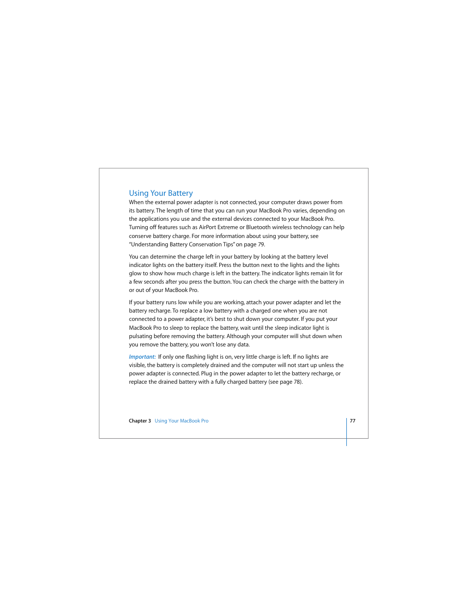 Using your battery | Apple MacBook Pro (15-inch) User Manual | Page 77 / 144