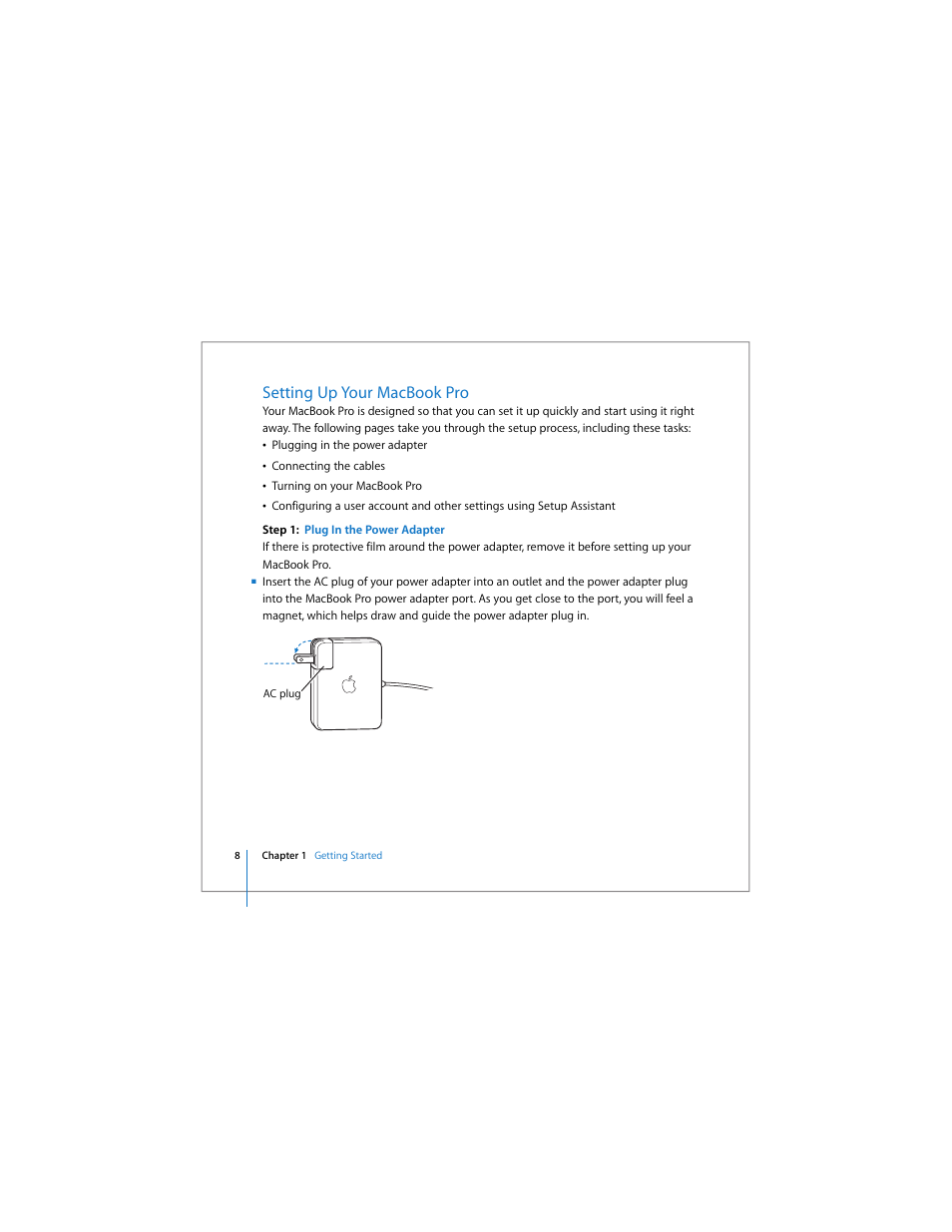 Setting up your macbook pro | Apple MacBook Pro (15-inch) User Manual | Page 8 / 144