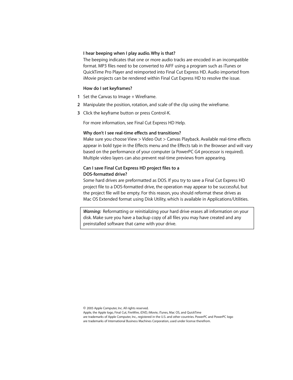 Apple Final Cut Express HD: Frequently Asked Questions User Manual | Page 2 / 2