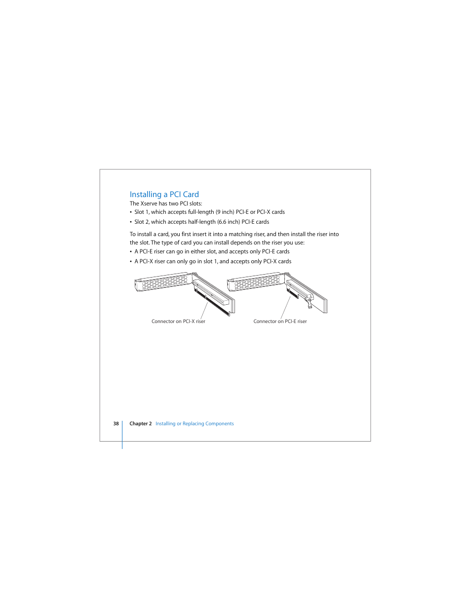 Installing a pci card | Apple Xserve User Manual | Page 38 / 60