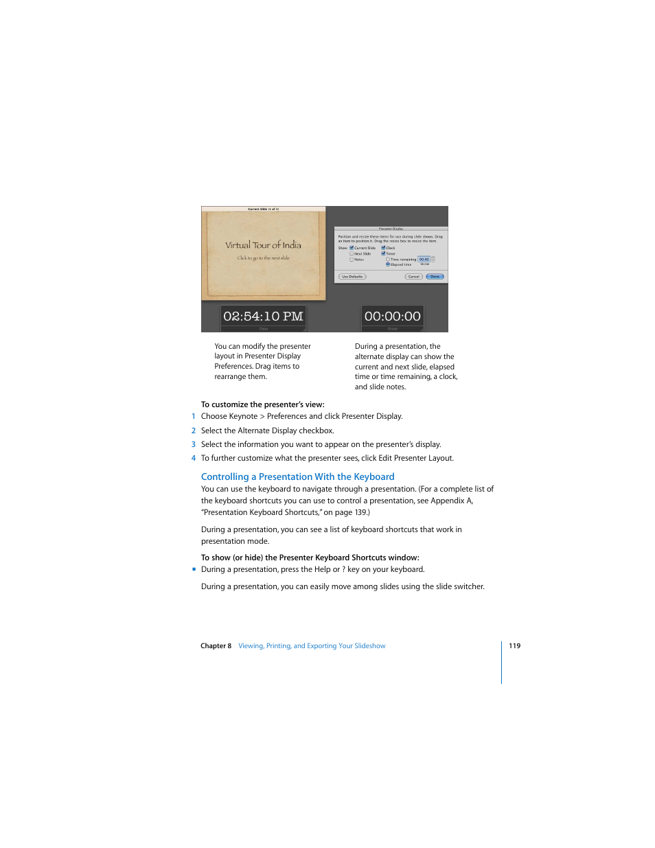 Controlling a presentation with the keyboard | Apple Keynote 2 User Manual | Page 119 / 152