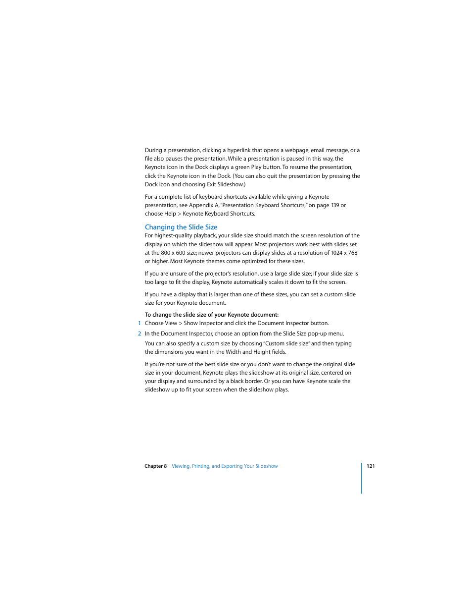 Changing the slide size | Apple Keynote 2 User Manual | Page 121 / 152