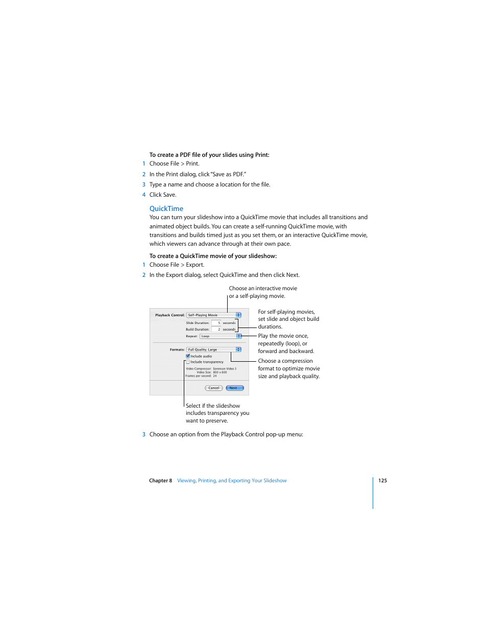 Quicktime | Apple Keynote 2 User Manual | Page 125 / 152
