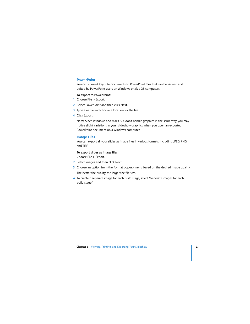 Powerpoint, Image files | Apple Keynote 2 User Manual | Page 127 / 152
