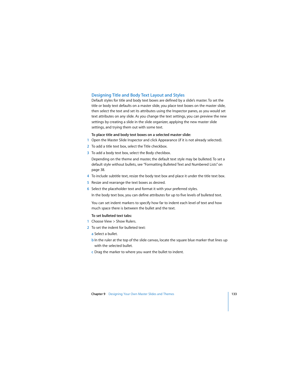 Designing title and body text layout and styles | Apple Keynote 2 User Manual | Page 133 / 152
