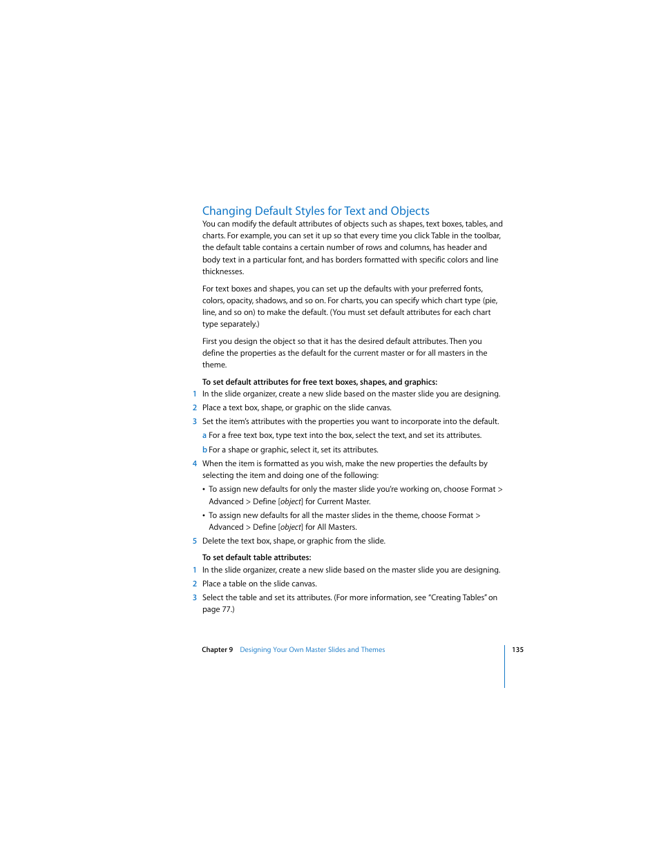 Changing default styles for text and objects | Apple Keynote 2 User Manual | Page 135 / 152