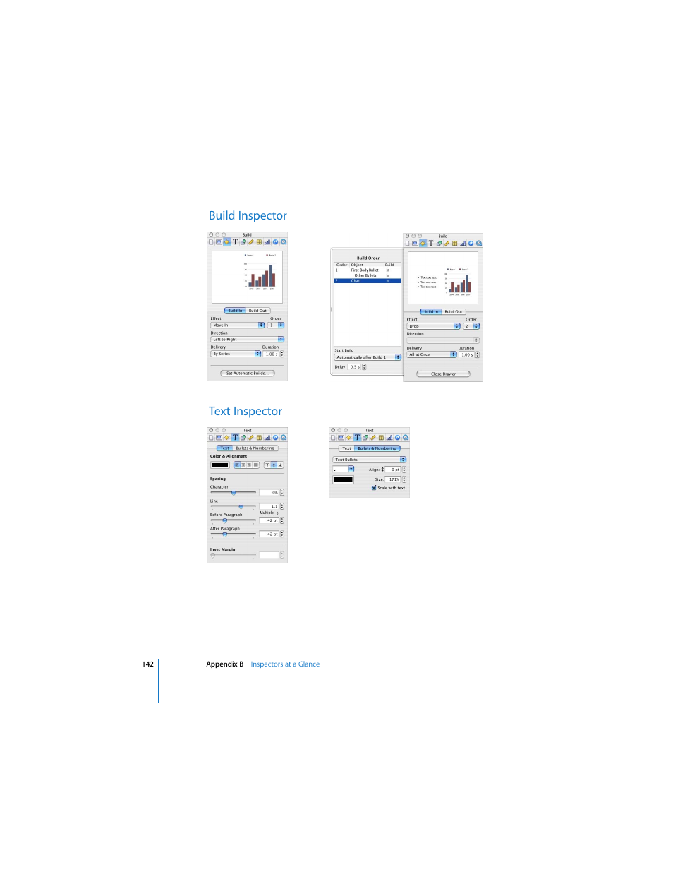 Build inspector, Text inspector, Build inspector text inspector | Apple Keynote 2 User Manual | Page 142 / 152