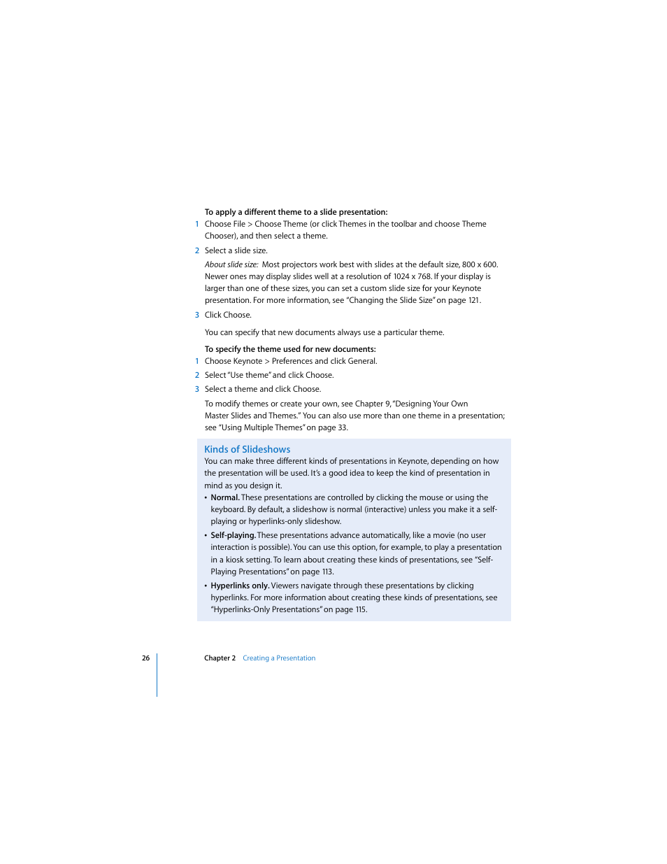 Kinds of slideshows | Apple Keynote 2 User Manual | Page 26 / 152