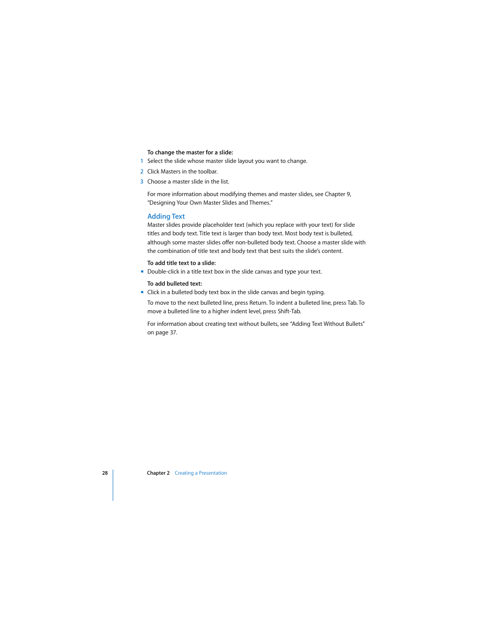 Adding text | Apple Keynote 2 User Manual | Page 28 / 152