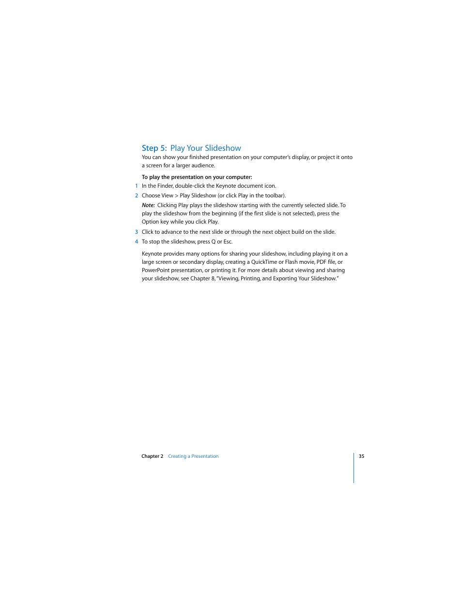 Step 5: play your slideshow | Apple Keynote 2 User Manual | Page 35 / 152