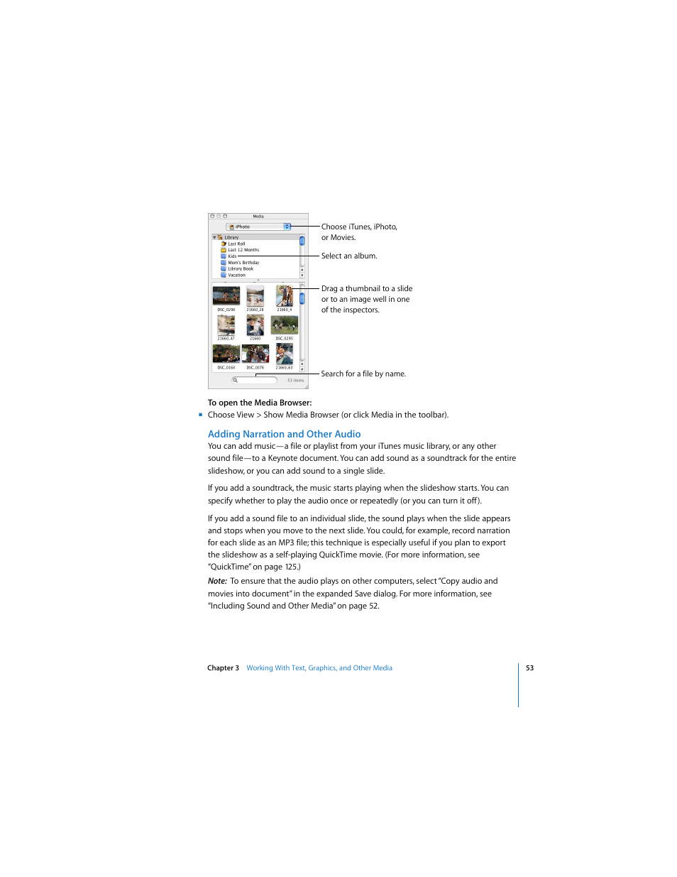 Adding narration and other audio | Apple Keynote 2 User Manual | Page 53 / 152